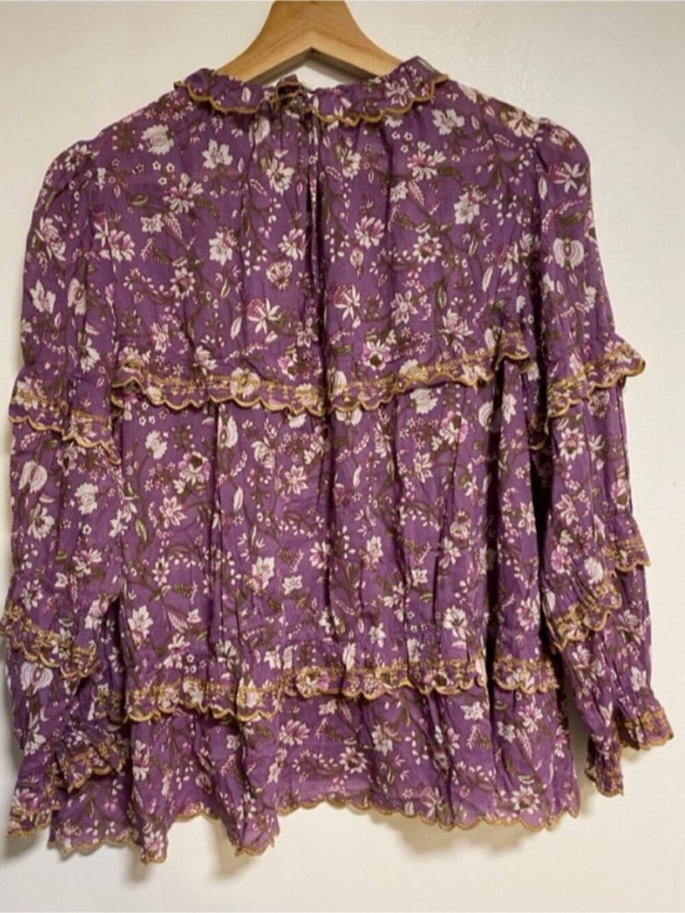 Isabel Marant Étoile Floral Ruffle Blouse Size 36 Purple Boho Cotton - Picture 8 of 12